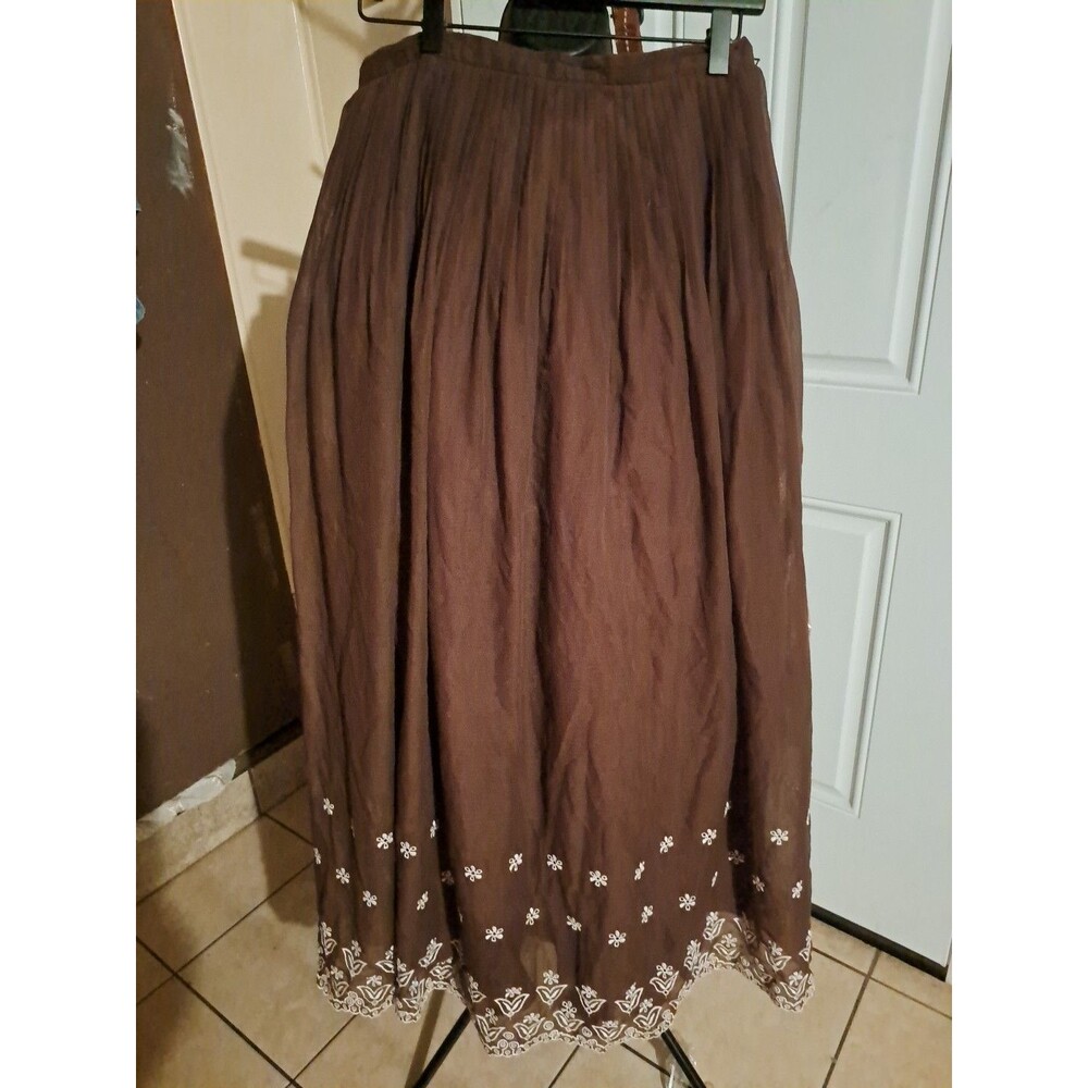 Brown Color Embroidered Maxi Skirt Women Vintage 90s/Y2k Floral Print Size 14  L